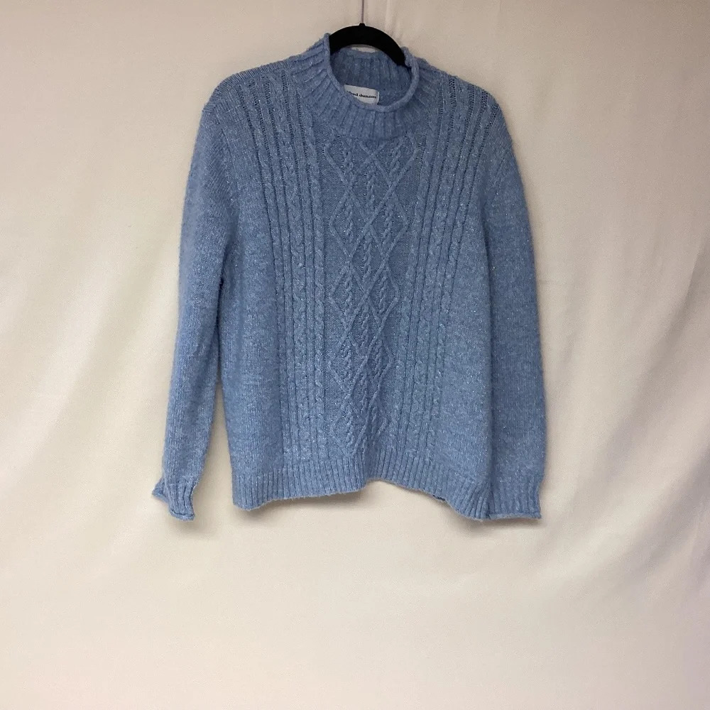 Alfred Dunner Fisherman knit Sweater Metallic Cable Stitch Mock Neck SZ XL